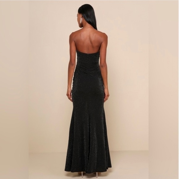 LULUS Strapless Ruched Glitter Maxi Dress Black Size Small Bodycon - Picture 2 of 12